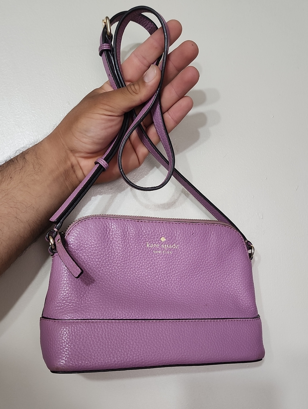 kate spade Lavender Pebbled Leather Crossbody with Gold-Tone Logo